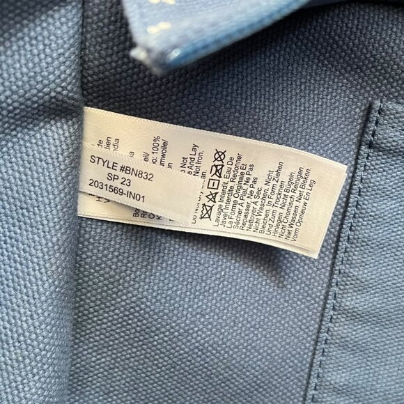 J. Crew Floral Chambray Canvas Structured Tote Blue Boho Coastal Beach Picnic - Picture 8 of 16